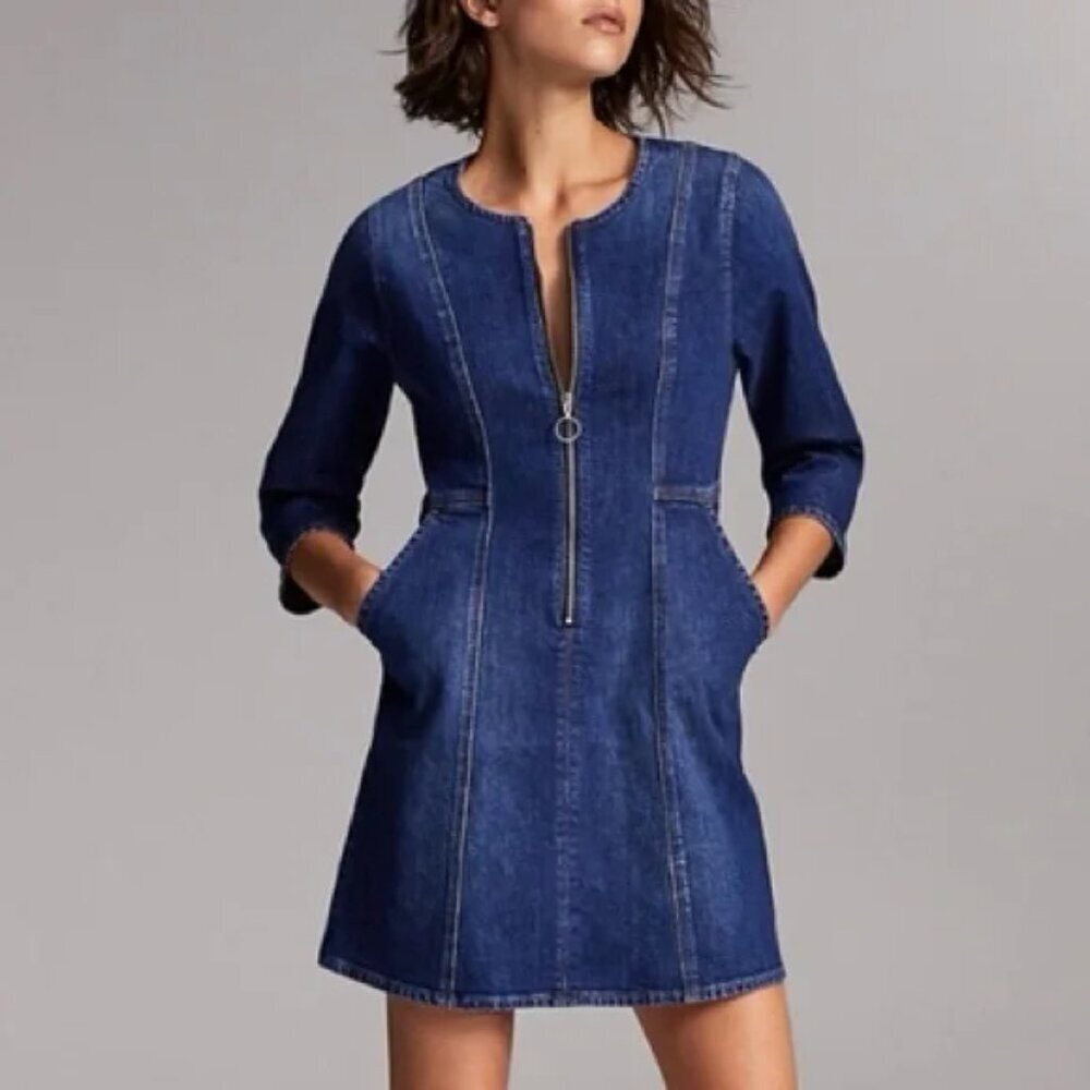 Aritzia Denim Forum Jackie O Denim Zippered Mini Dress Blue Size 8